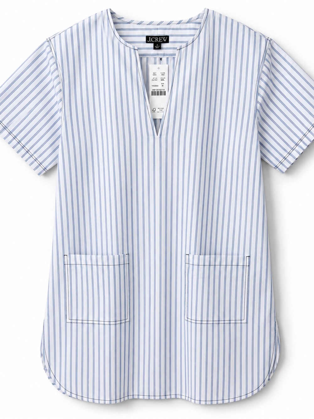 J. Crew White Dress with Light Blue Pinstripes